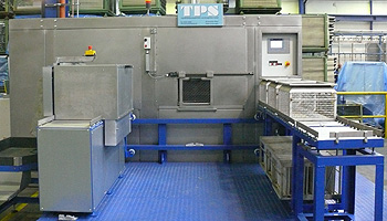 Kabinenwaschanlage f&uuml;r Kleinteile in K&ouml;rben